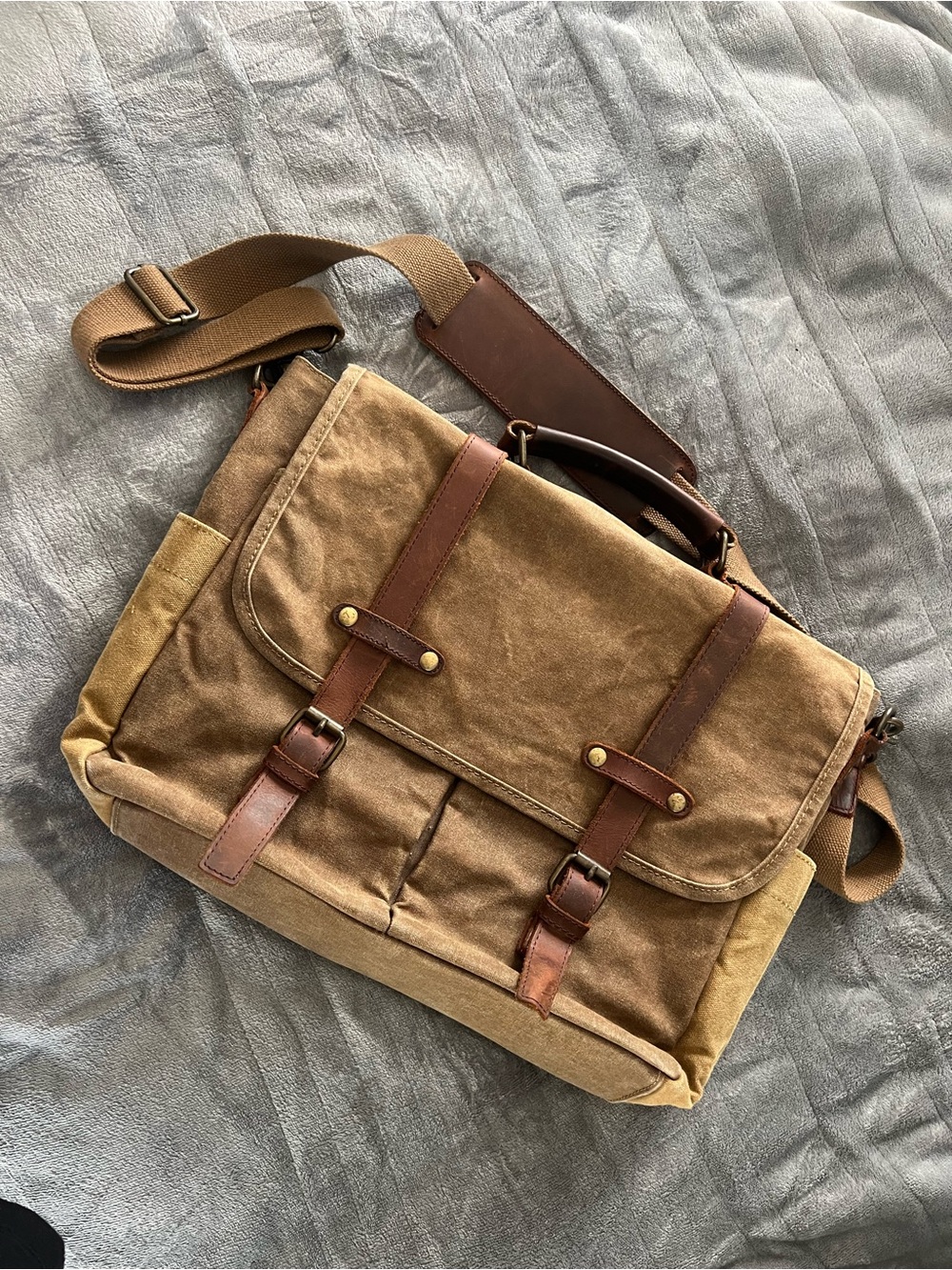 Rugged Brown Waxed Canvas Leather Messenger bag